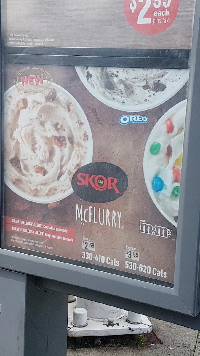 Menu, McDonald's