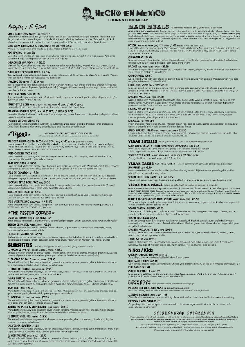 Menu, Hecho En Mexico Lane Cove