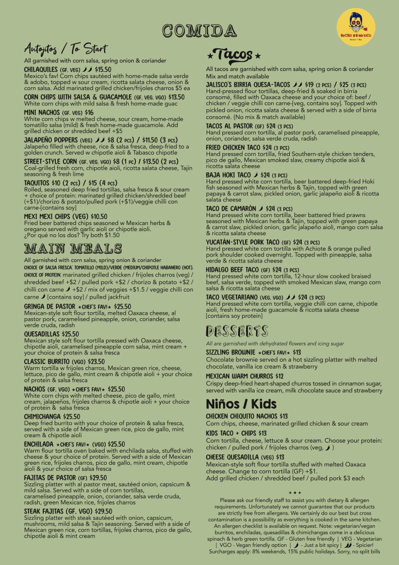 Menu, Hecho En Mexico Lane Cove