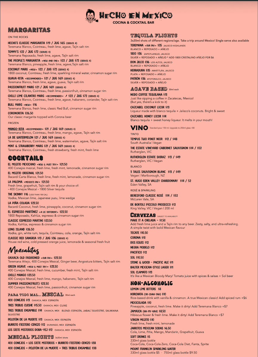 Menu, Hecho En Mexico Lane Cove