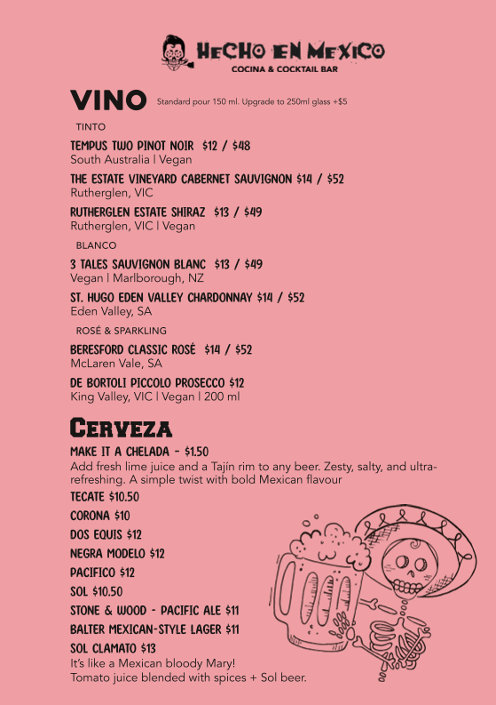 Menu, Hecho En Mexico Lane Cove