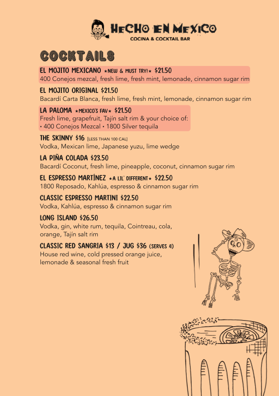 Menu, Hecho En Mexico Lane Cove