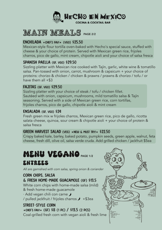 Menu, Hecho En Mexico Lane Cove