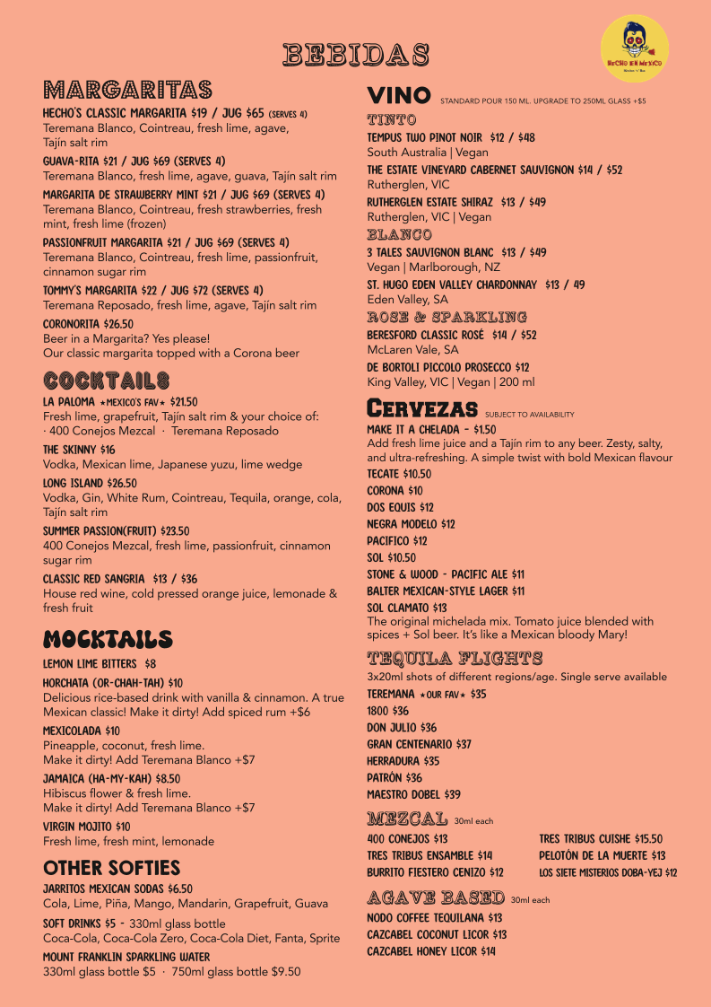 Menu, Hecho En Mexico Lane Cove