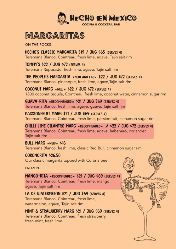 Menu, Hecho En Mexico Lane Cove