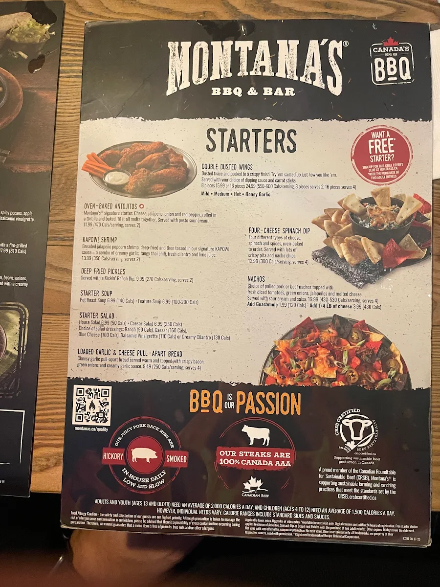 Menu, Montana’s BBQ & Bar