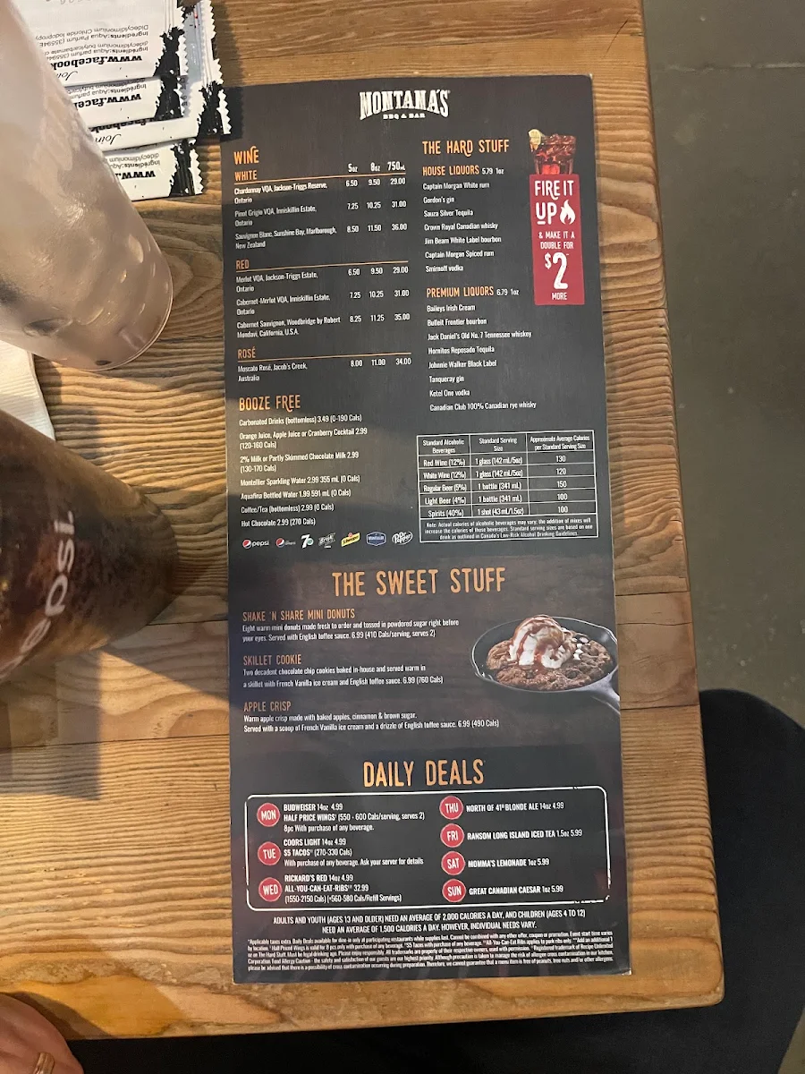 Menu, Montana’s BBQ & Bar