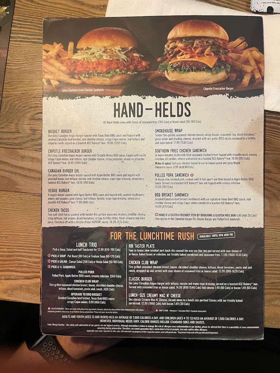 Menu, Montana’s BBQ & Bar