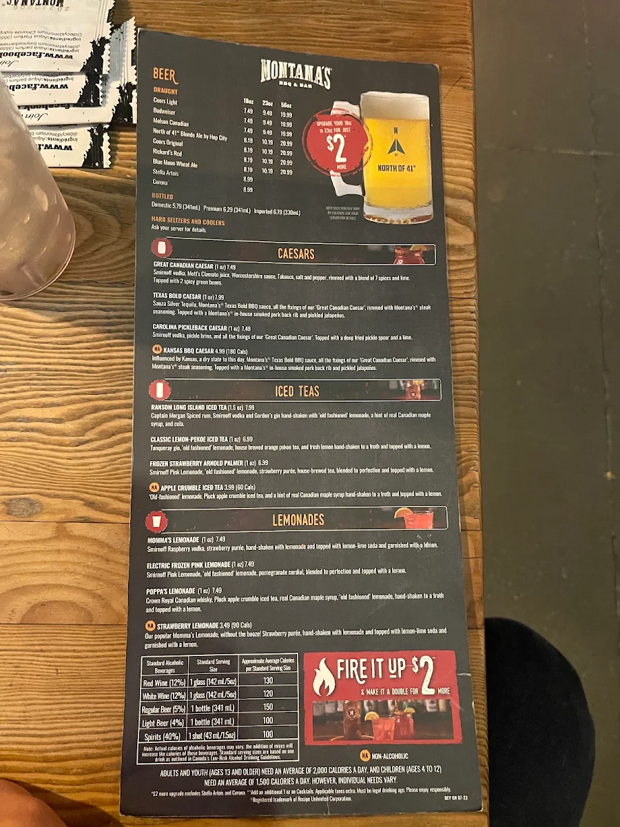 Menu, Montana’s BBQ & Bar