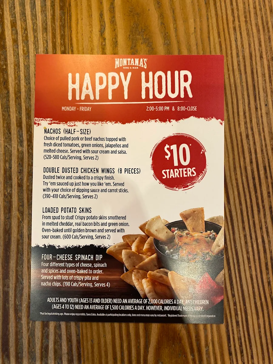 Menu, Montana’s BBQ & Bar