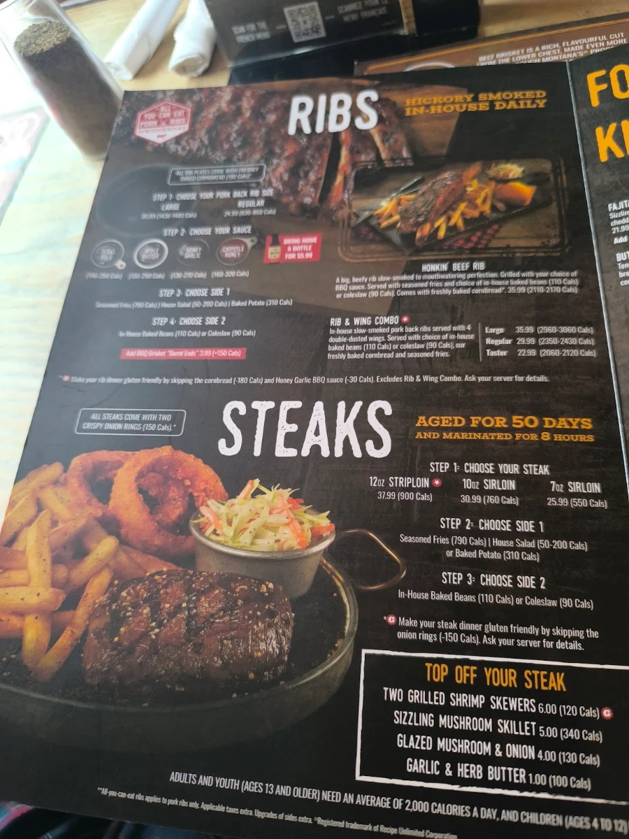 Menu, Montana’s BBQ & Bar