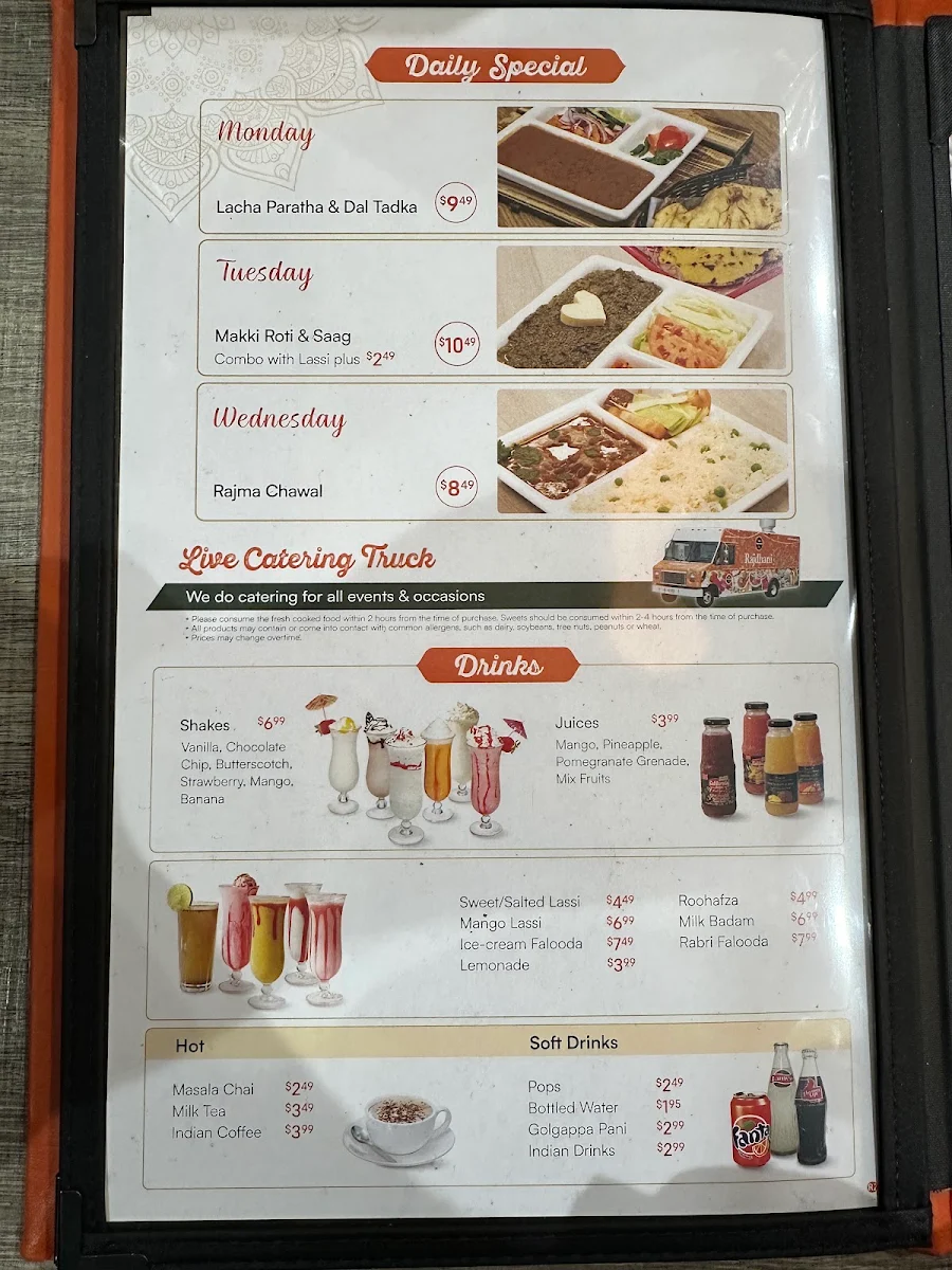 Menu, Rajdhani Sweets & Restaurant (Brantford)