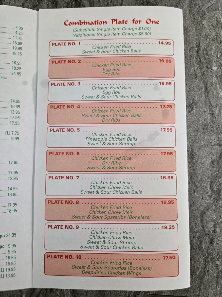 Menu, Canton Chinese & Western Restaurant