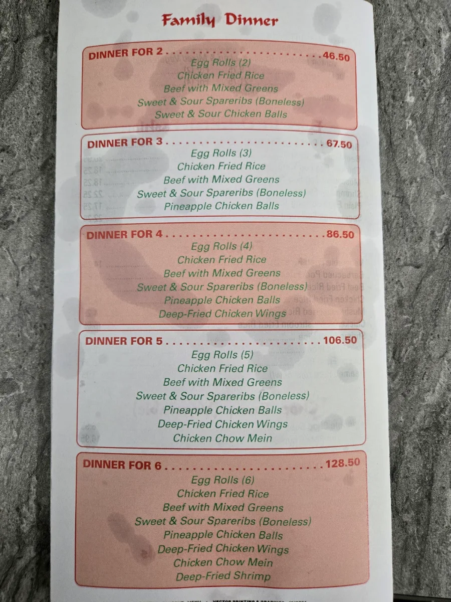 Menu, Canton Chinese & Western Restaurant