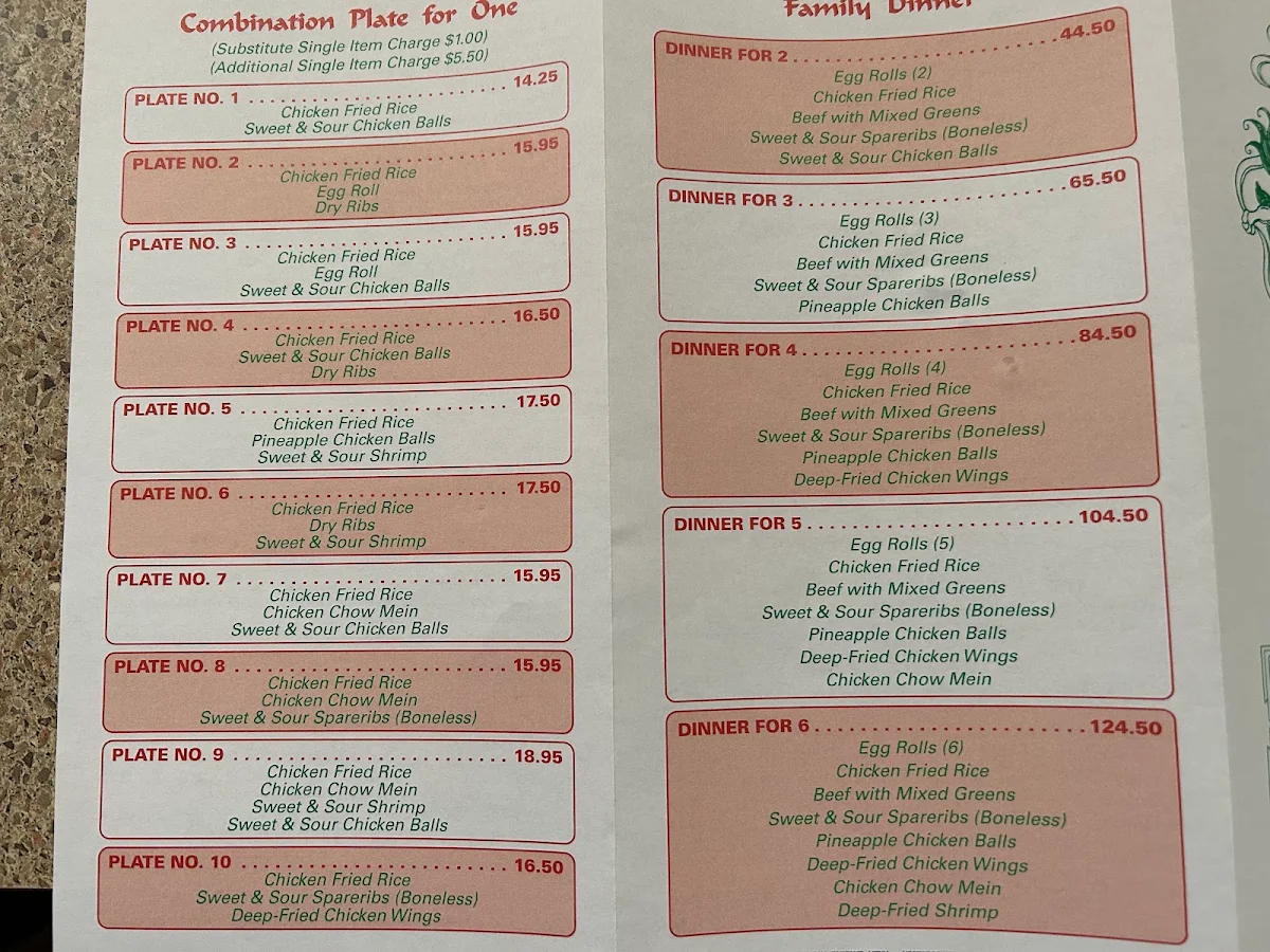 Menu, Canton Chinese & Western Restaurant