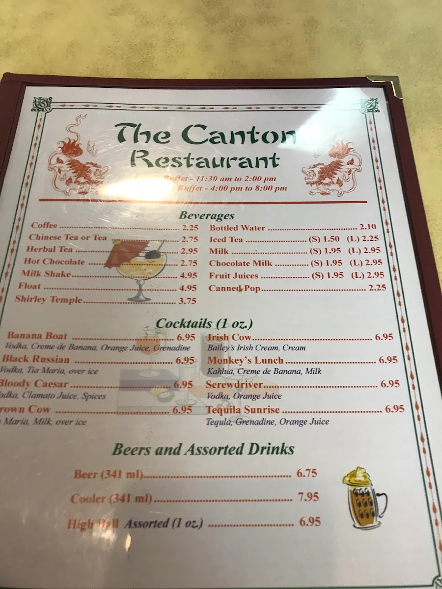 Menu, Canton Chinese & Western Restaurant