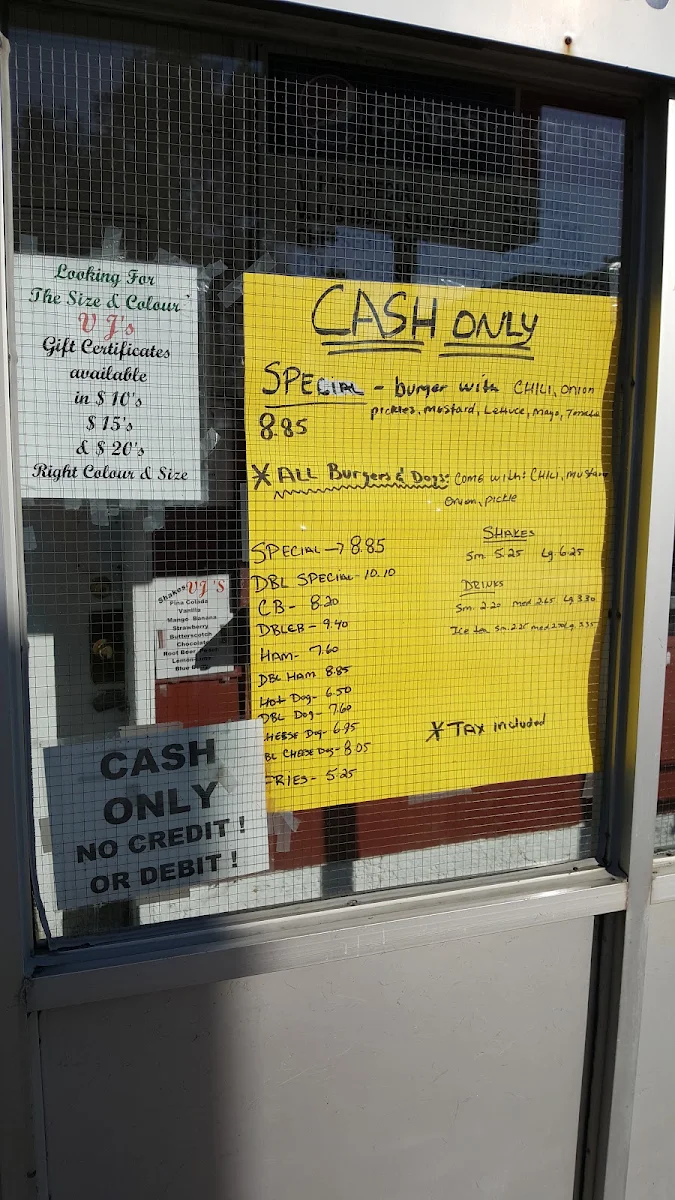 Menu, VJ's Drive Inn
