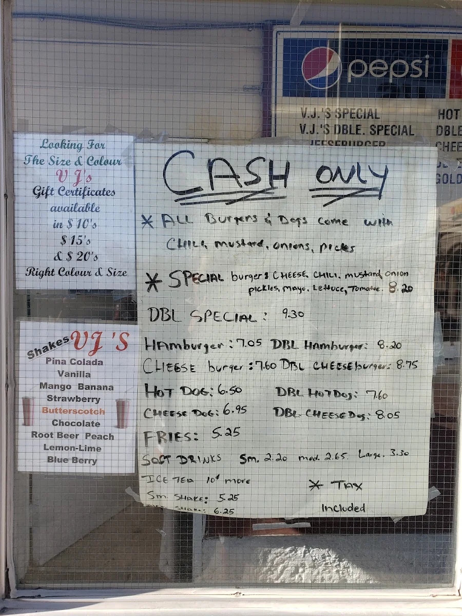 Menu, VJ's Drive Inn
