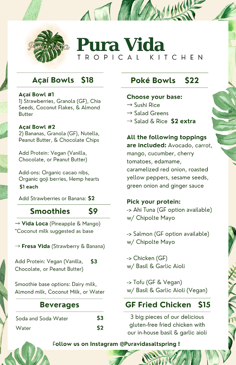 Menu, Pura Vida