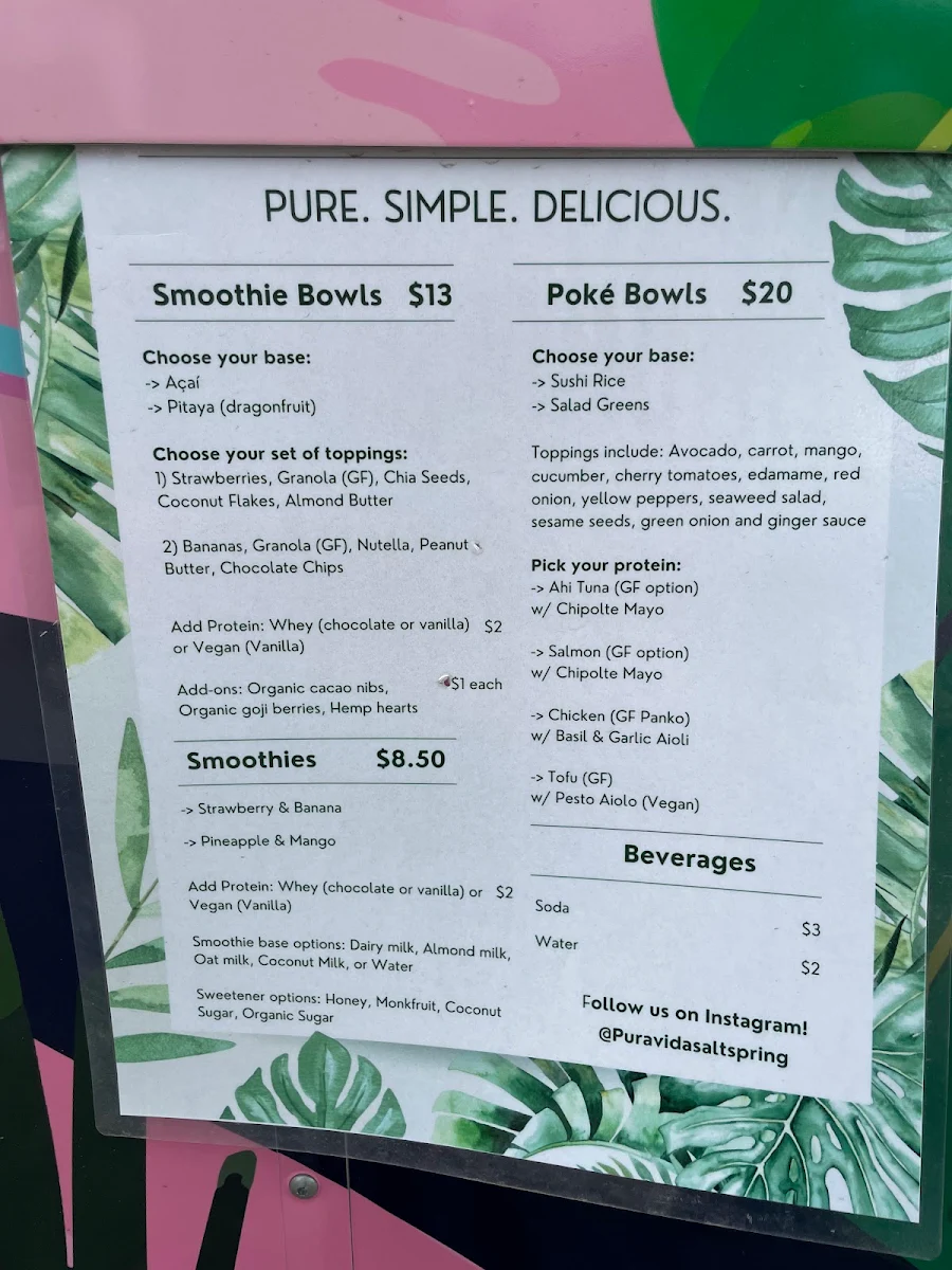 Menu, Pura Vida