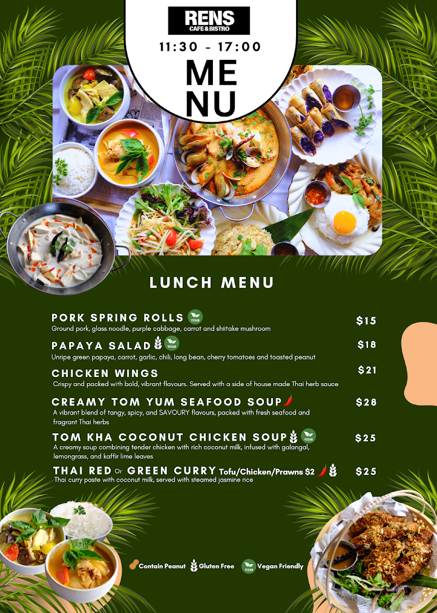Menu, RENS Cafe & Bistro Thai Contemporary