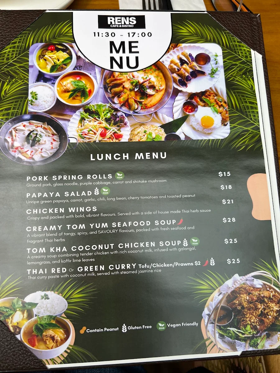 Menu, RENS Cafe & Bistro Thai Contemporary