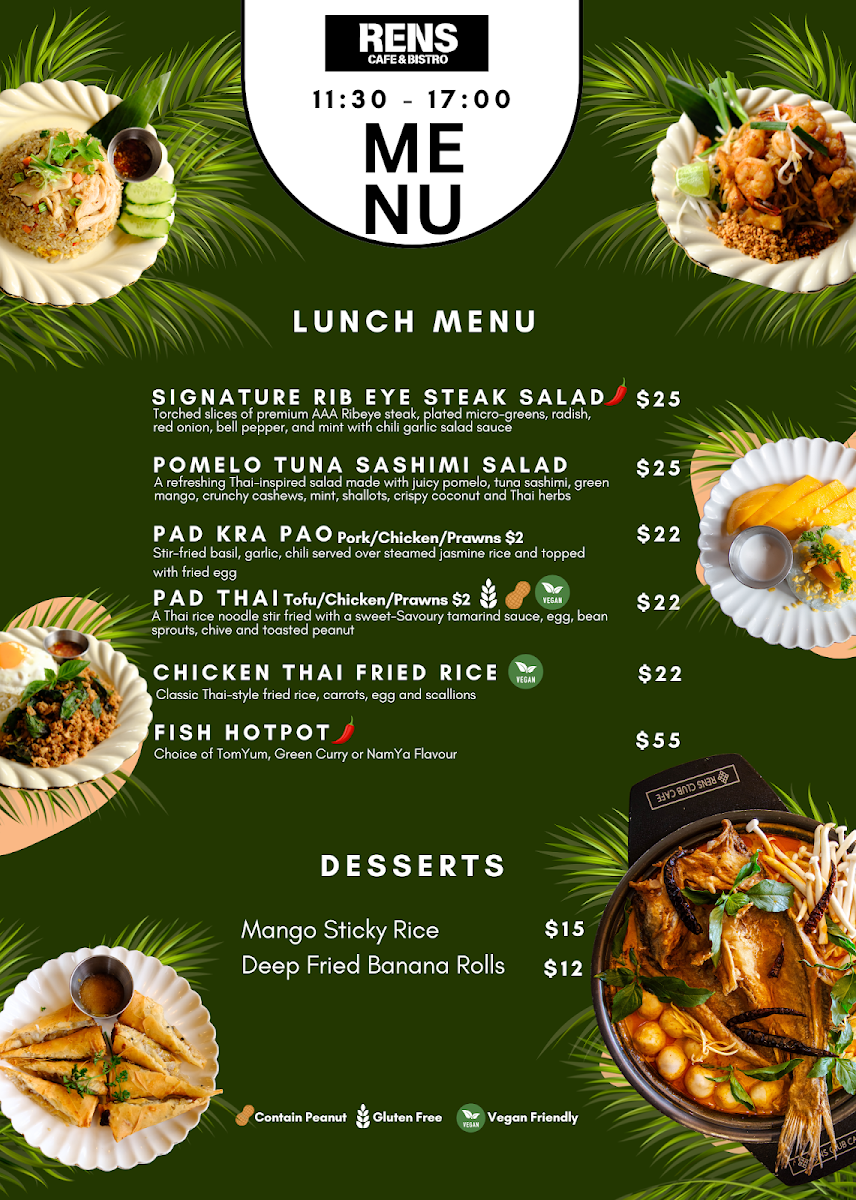 Menu, RENS Cafe & Bistro Thai Contemporary