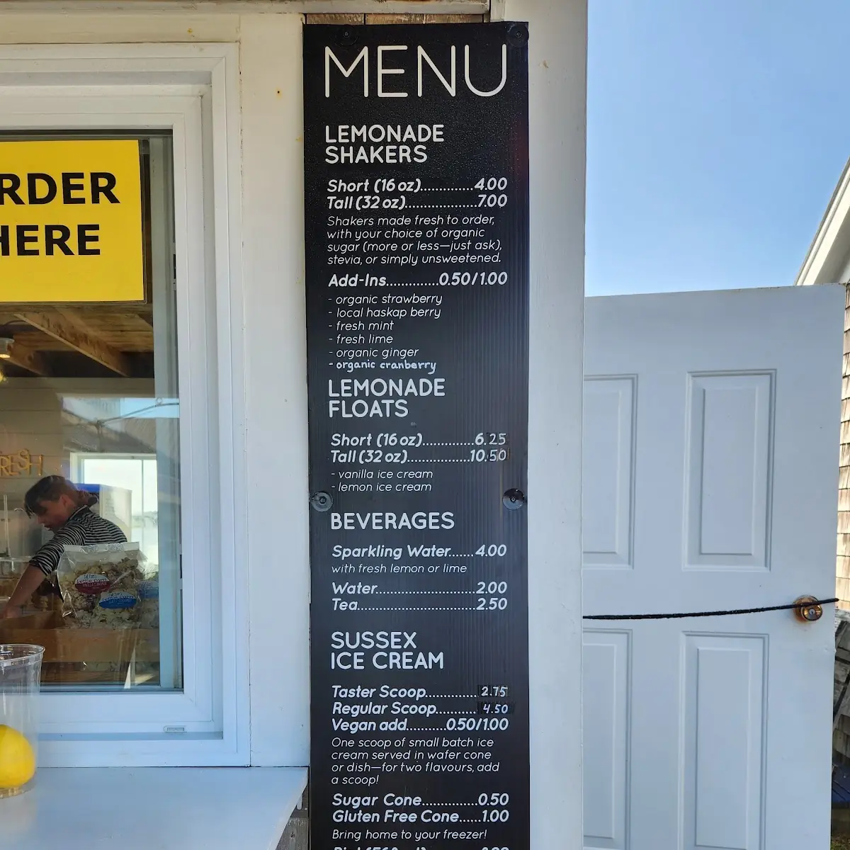 Menu, Tall Tom's Lemonade & Ice Cream