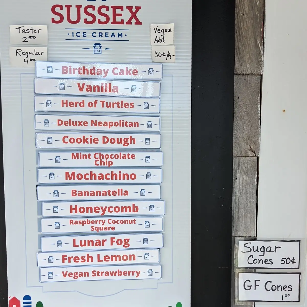 Menu, Tall Tom's Lemonade & Ice Cream