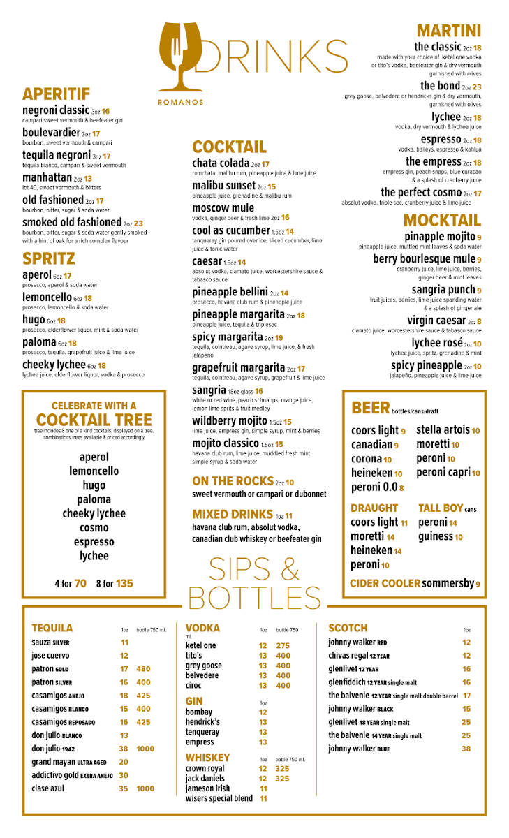Menu, Romano's Restaurant