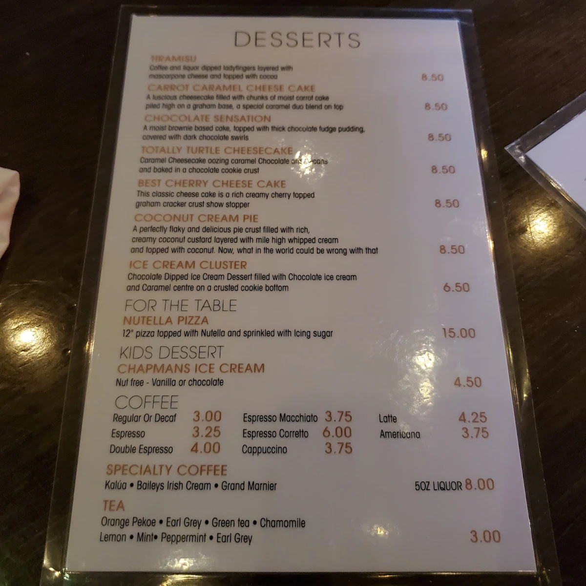 Menu, Romano's Restaurant