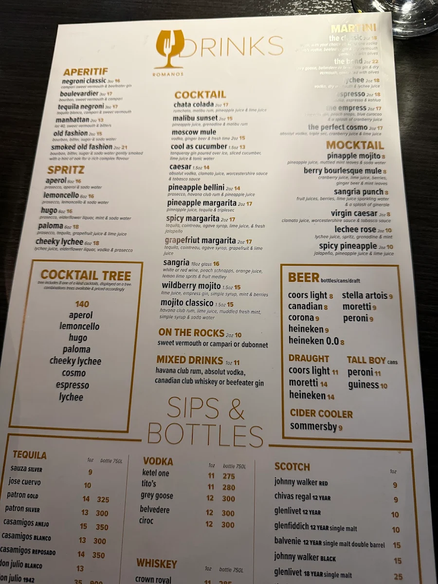 Menu, Romano's Restaurant