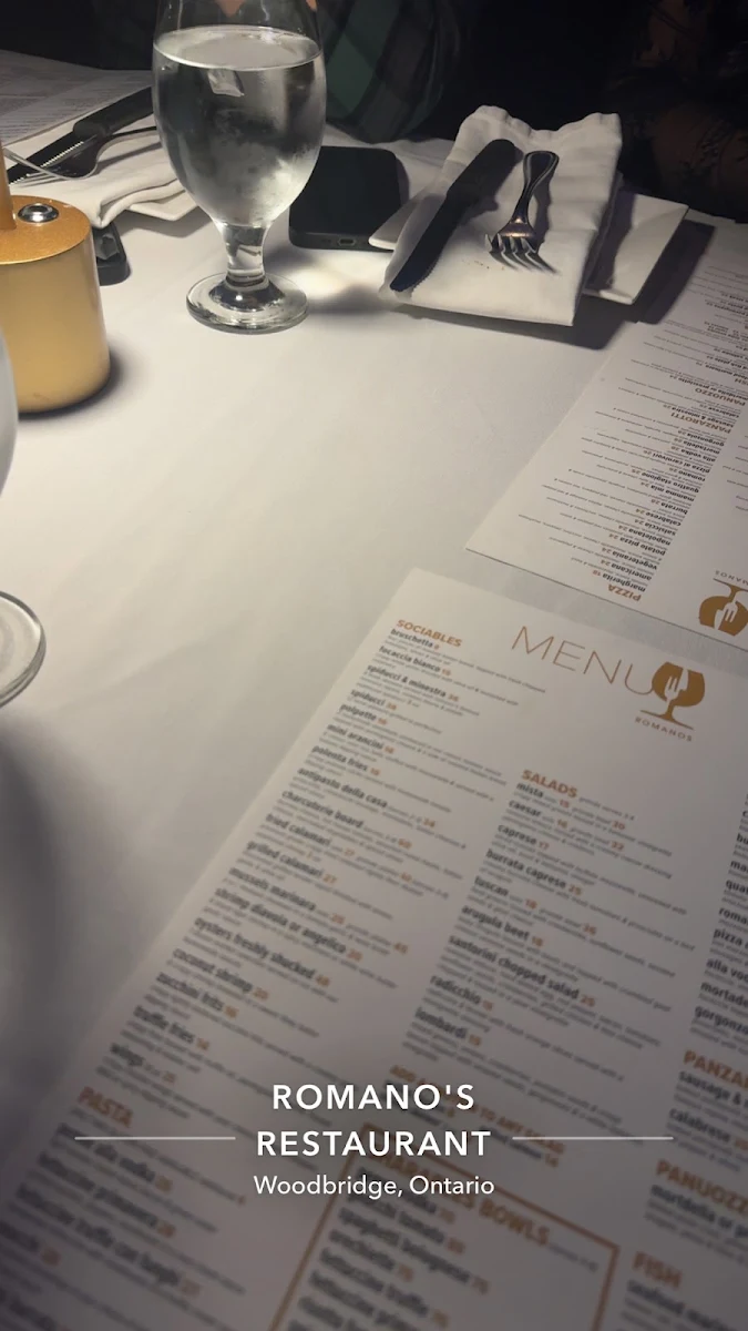 Menu, Romano's Restaurant