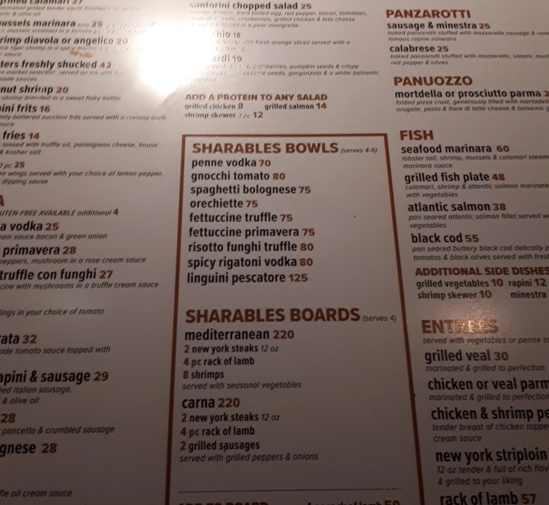 Menu, Romano's Restaurant
