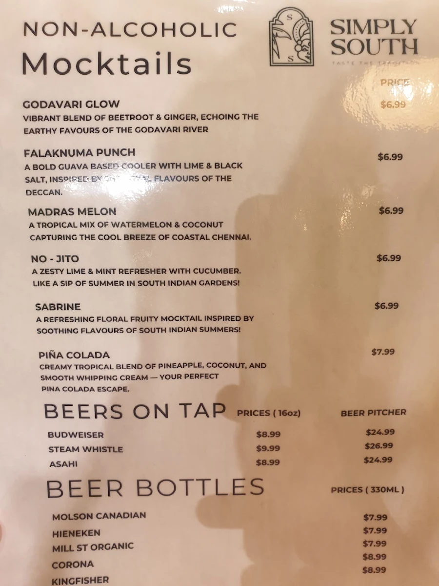 Menu, Simply South Kitchener | Indian Restaurant & Bar