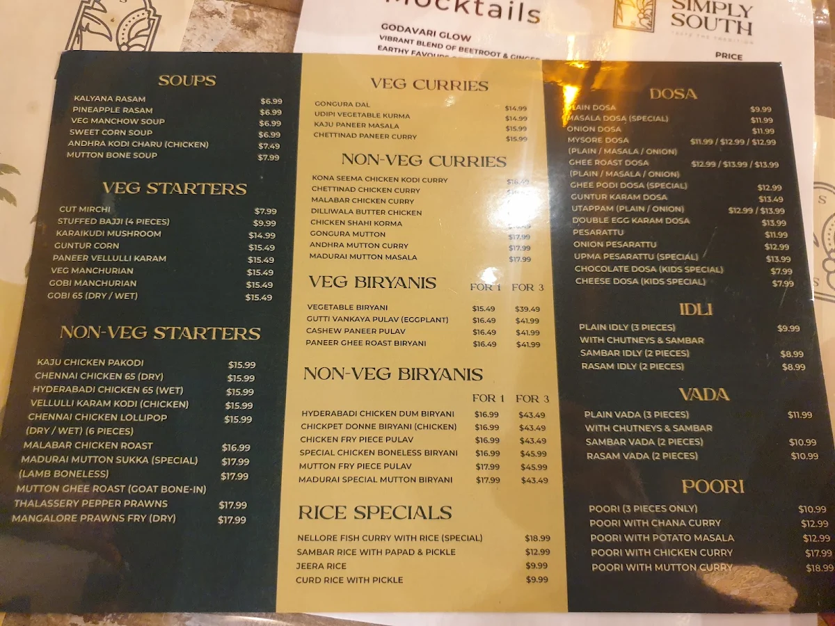 Menu, Simply South Kitchener | Indian Restaurant & Bar