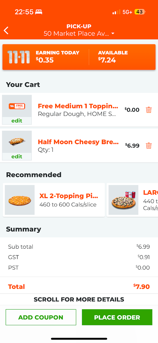 Menu, Pizza Pizza