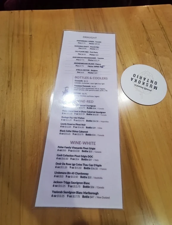 Menu, The King's Landing Bar & Grill