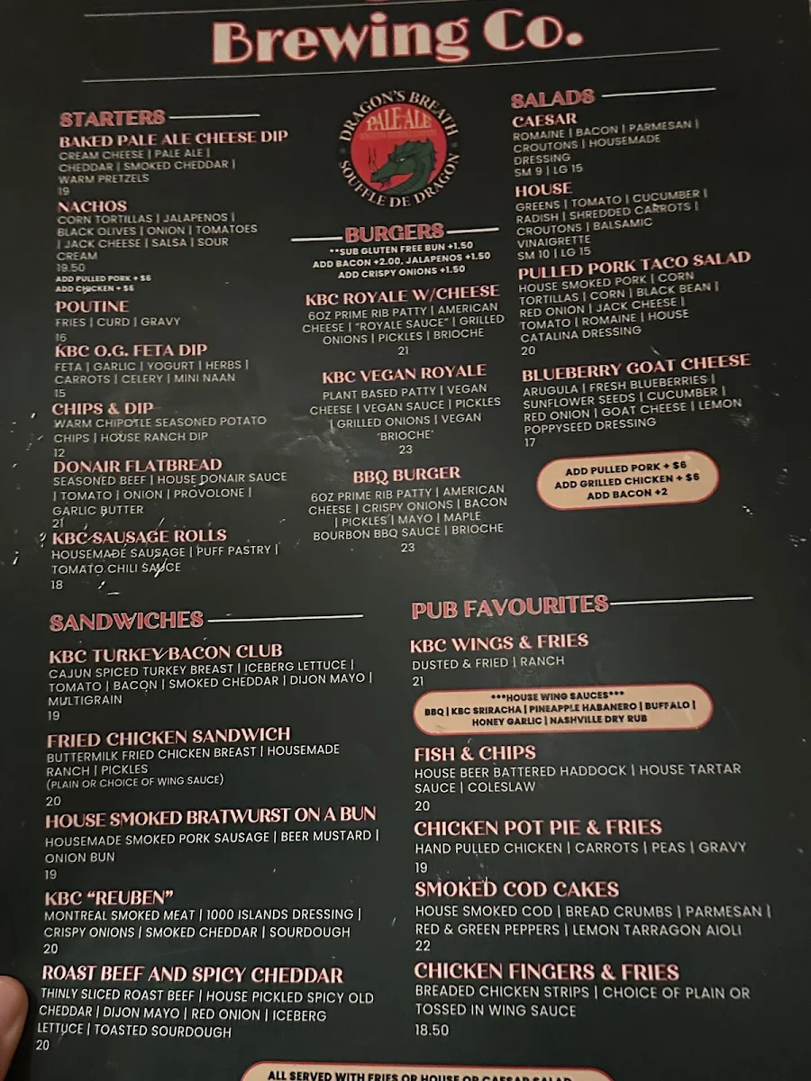 Menu, The Kingston Brewing Company