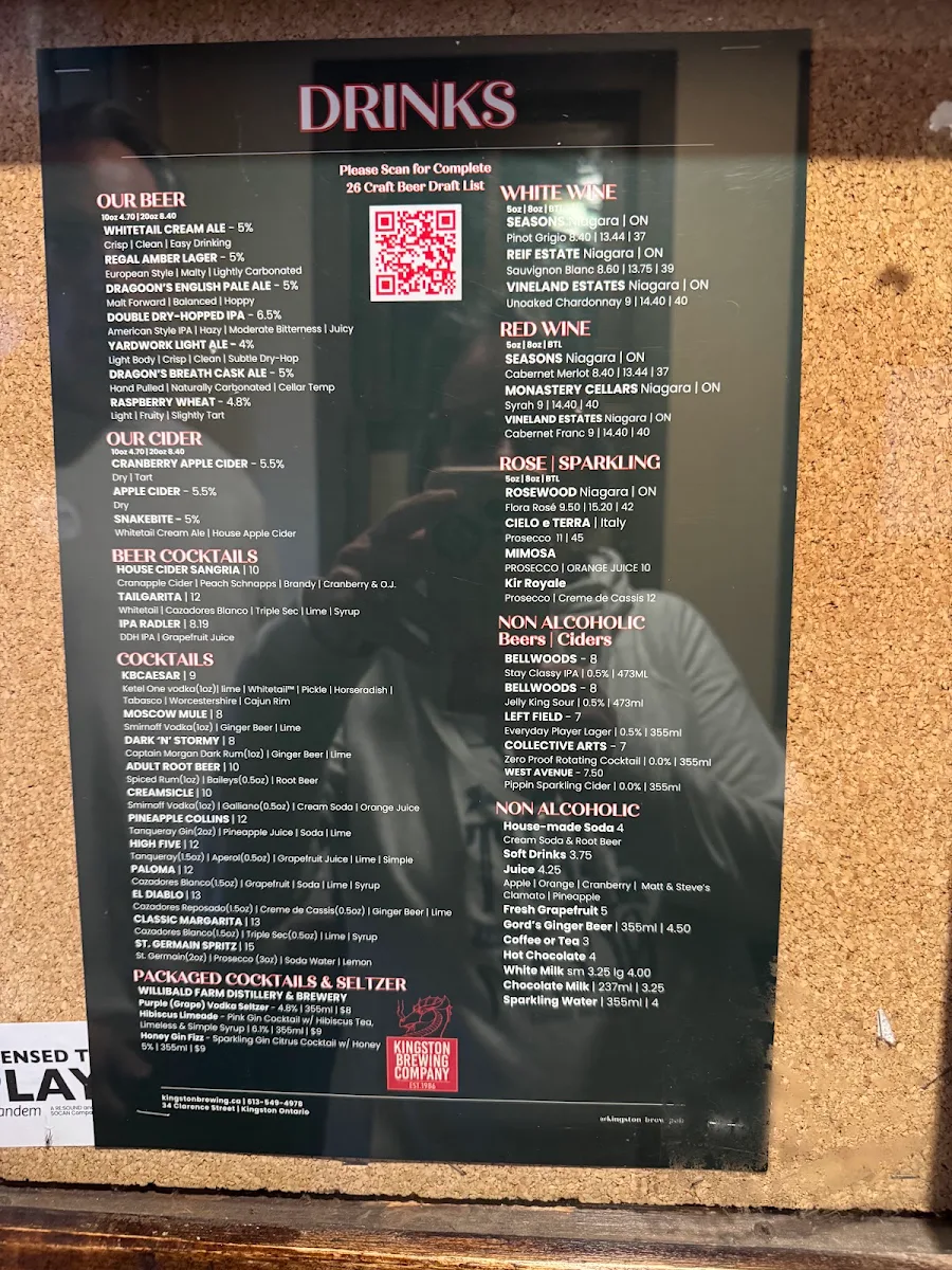 Menu, The Kingston Brewing Company