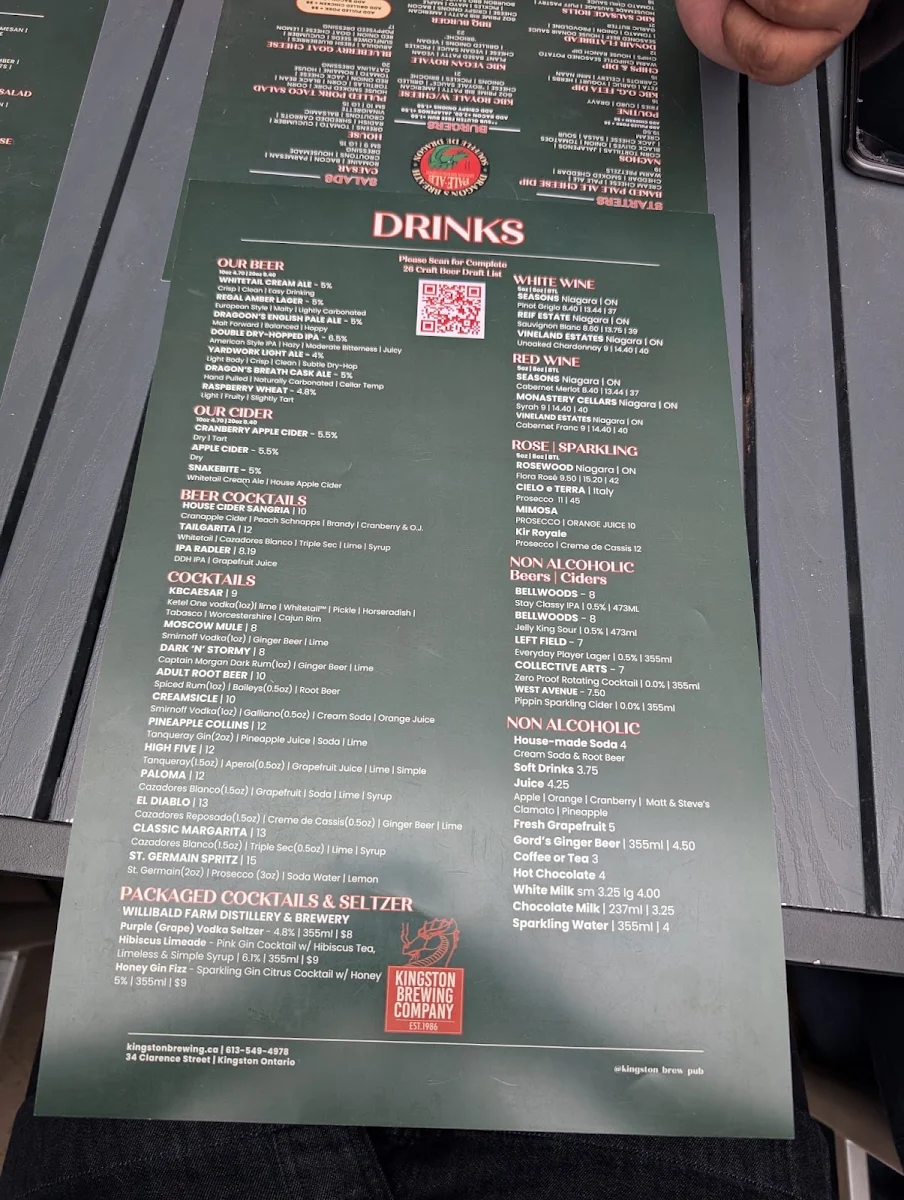 Menu, The Kingston Brewing Company