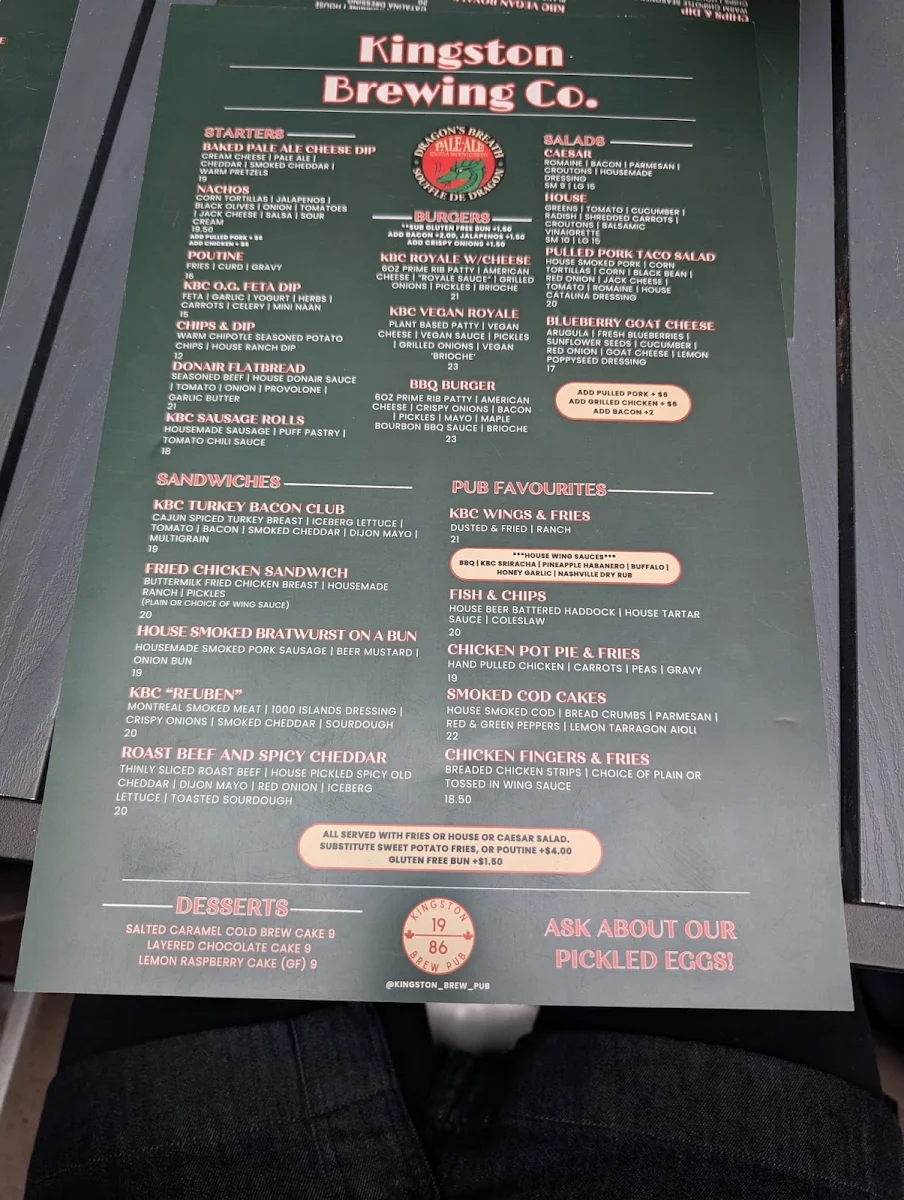 Menu, The Kingston Brewing Company
