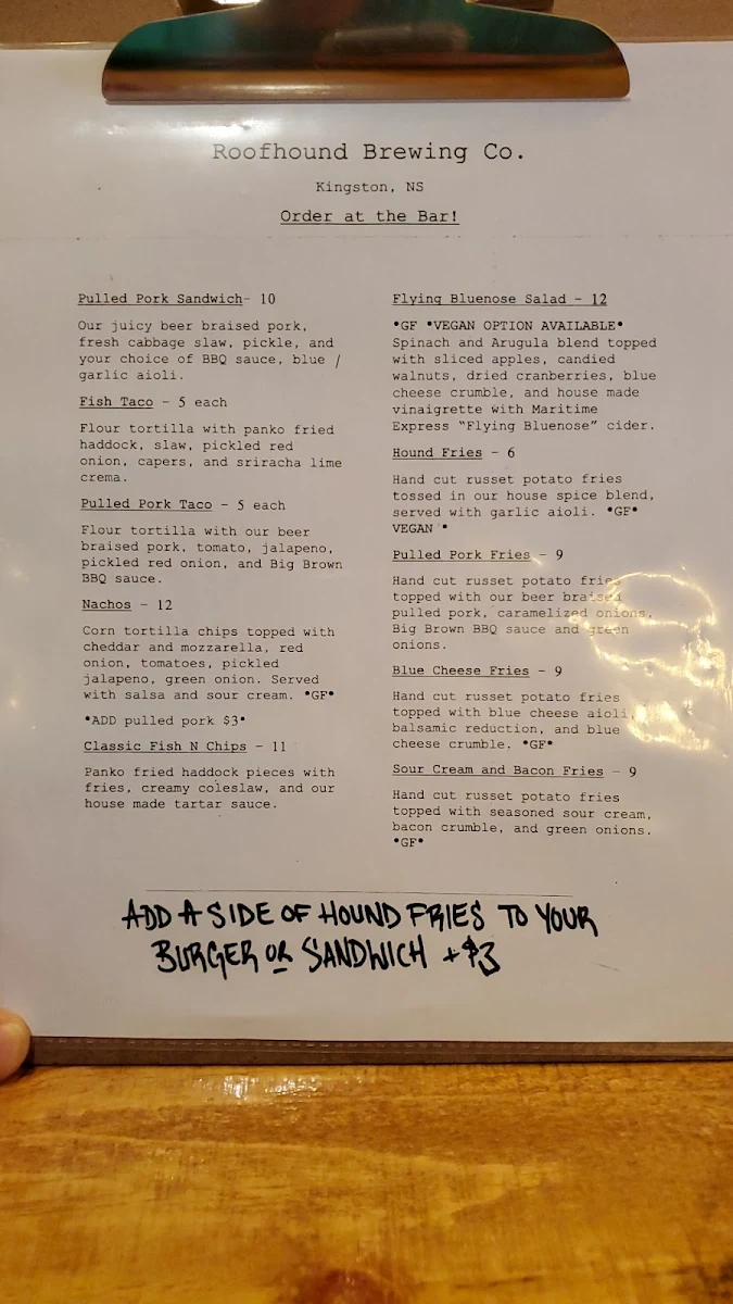 Menu, Roof Hound Brewing Co.