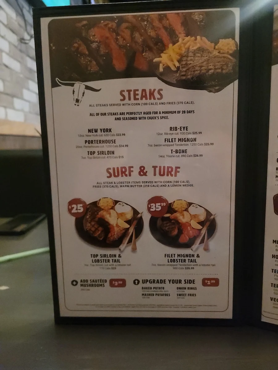 Menu, Chuck's Roadhouse Bar and Grill