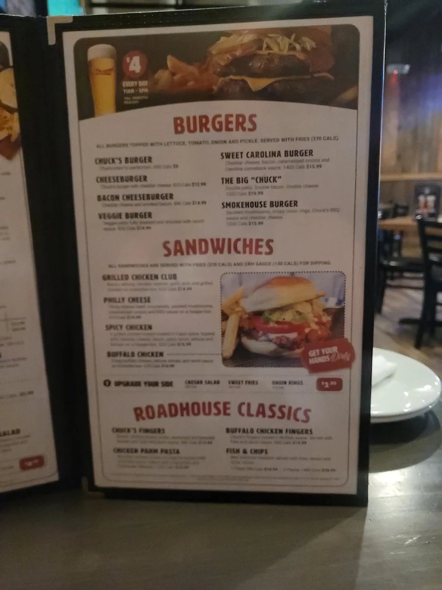 Menu, Chuck's Roadhouse Bar and Grill