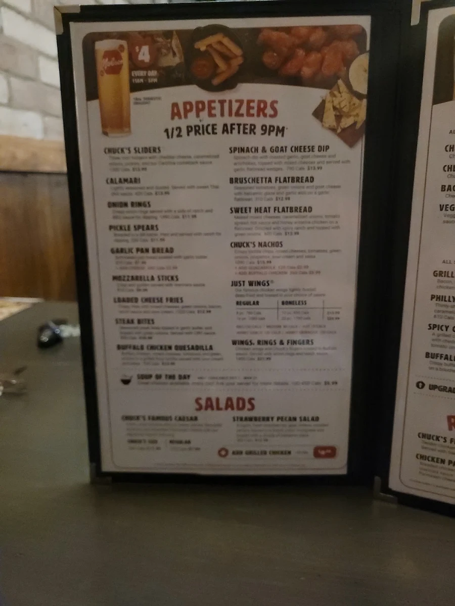 Menu, Chuck's Roadhouse Bar and Grill