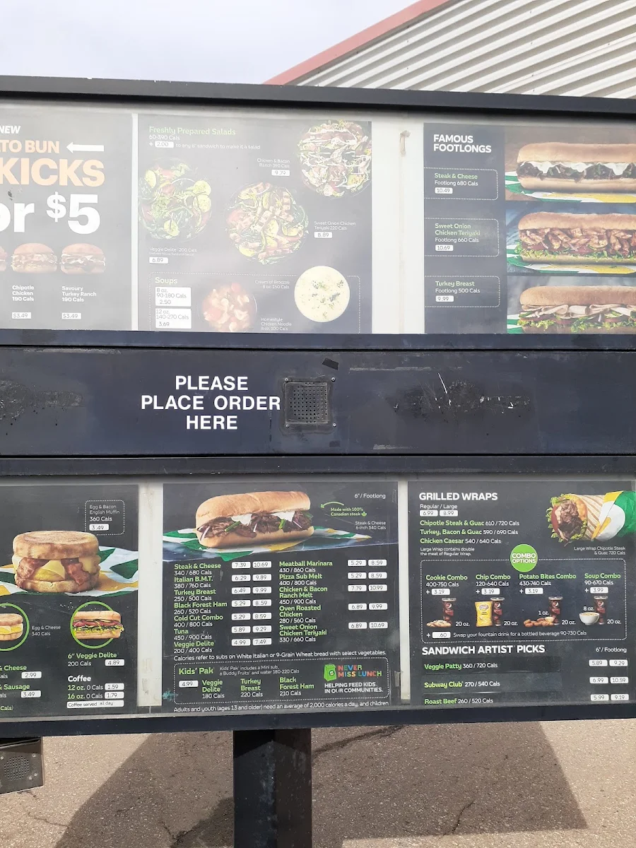 Menu, Subway