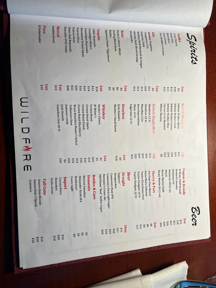 Menu, Wildfire Steakhouse Oshawa