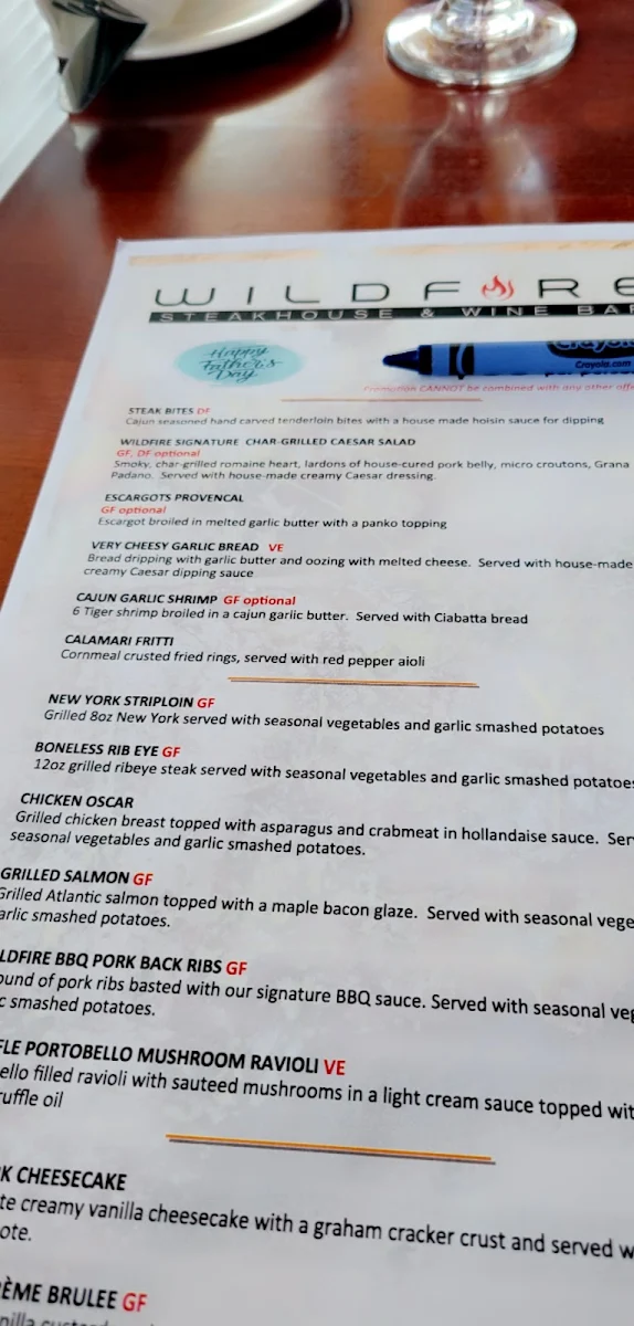 Menu, Wildfire Steakhouse Oshawa