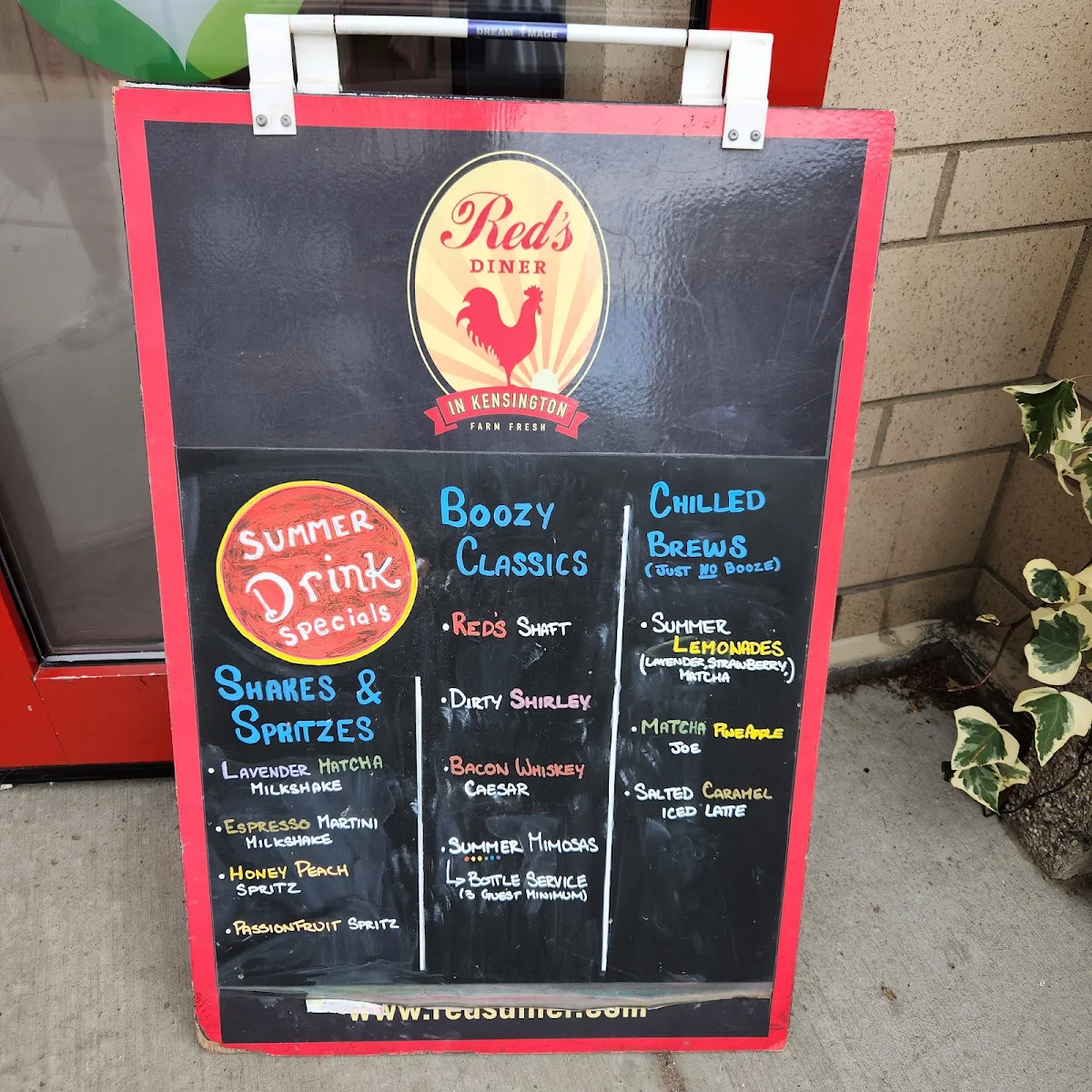 Menu, Red's Diner in Kensington